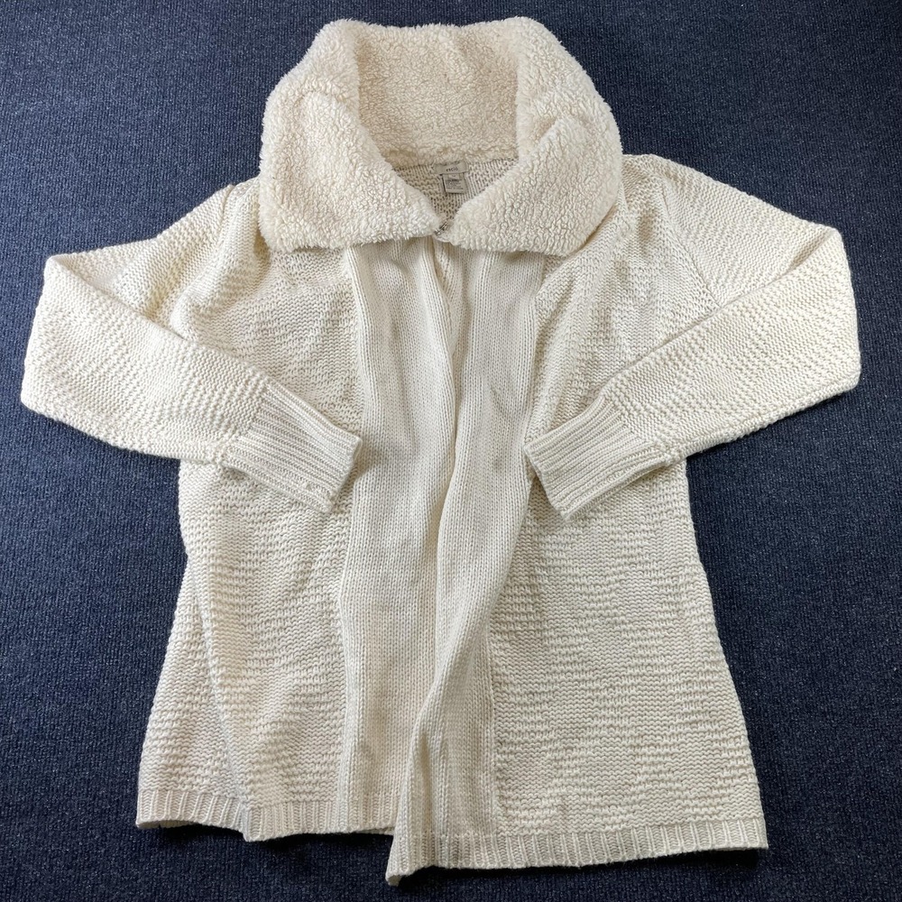 Esciò Cardigan Sweater Womens‎ Medium White Sherpa Collar Open Front Knit Cozy